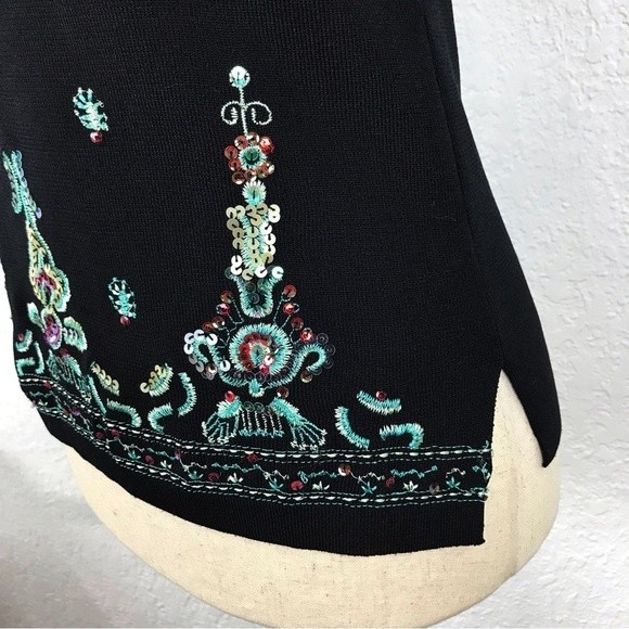 Joseph A. Vintage Black Sleeveless Blouse Embroidered Sequin Tribal Asian Y2K 90 - Picture 10 of 14